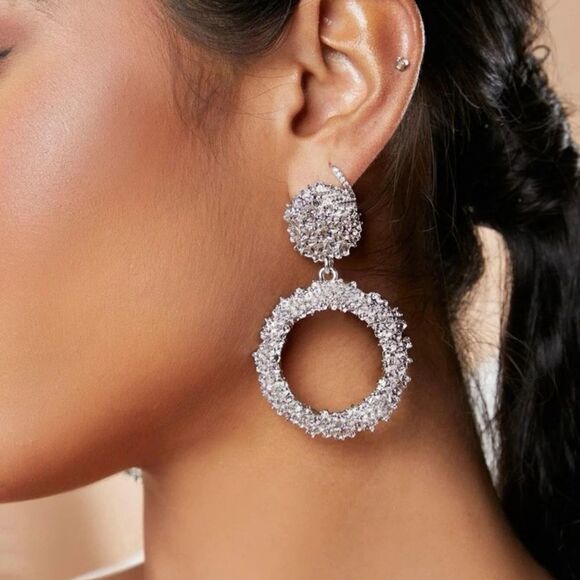 Large Silver Circle Statement Earrings - Picture 1 of 6